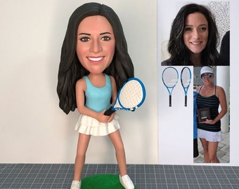 Custom Tennis Bobblehead: Personalized Polymer Clay Tennis Player Gift