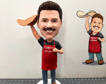 Customize Your Own Cartoon Doll, Custom Bobbleheads Chef Making India To Fly Pie, Personalized Chef Figurines For Husband, Parents, Friends