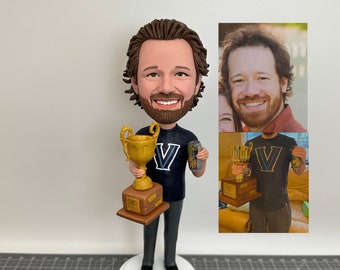 Custom Winner Bobbleheads As Souvenir Gift, Custom First Bobblehead Holding Trophy, Custom Competition Figurines For Boyfriend