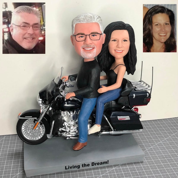 Custom Bobblehead On Motorcycle, Personalized Bobblehead Couple On Motorcycle, Custom Couple Bobblehead With A Motorcycle