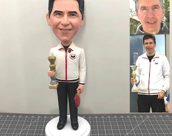 Custom Champion Bobbleheads, Personalized Bobblehead Trophy, Custom Athlete Bobblehead With Trophy, Custom Pingpong Bobblehead