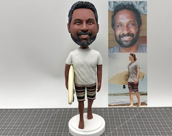 Muñecos de surf personalizados para marido, Muñecos de deporte personalizados en tabla de surf, Figuritas de surf de playa personalizadas para novio