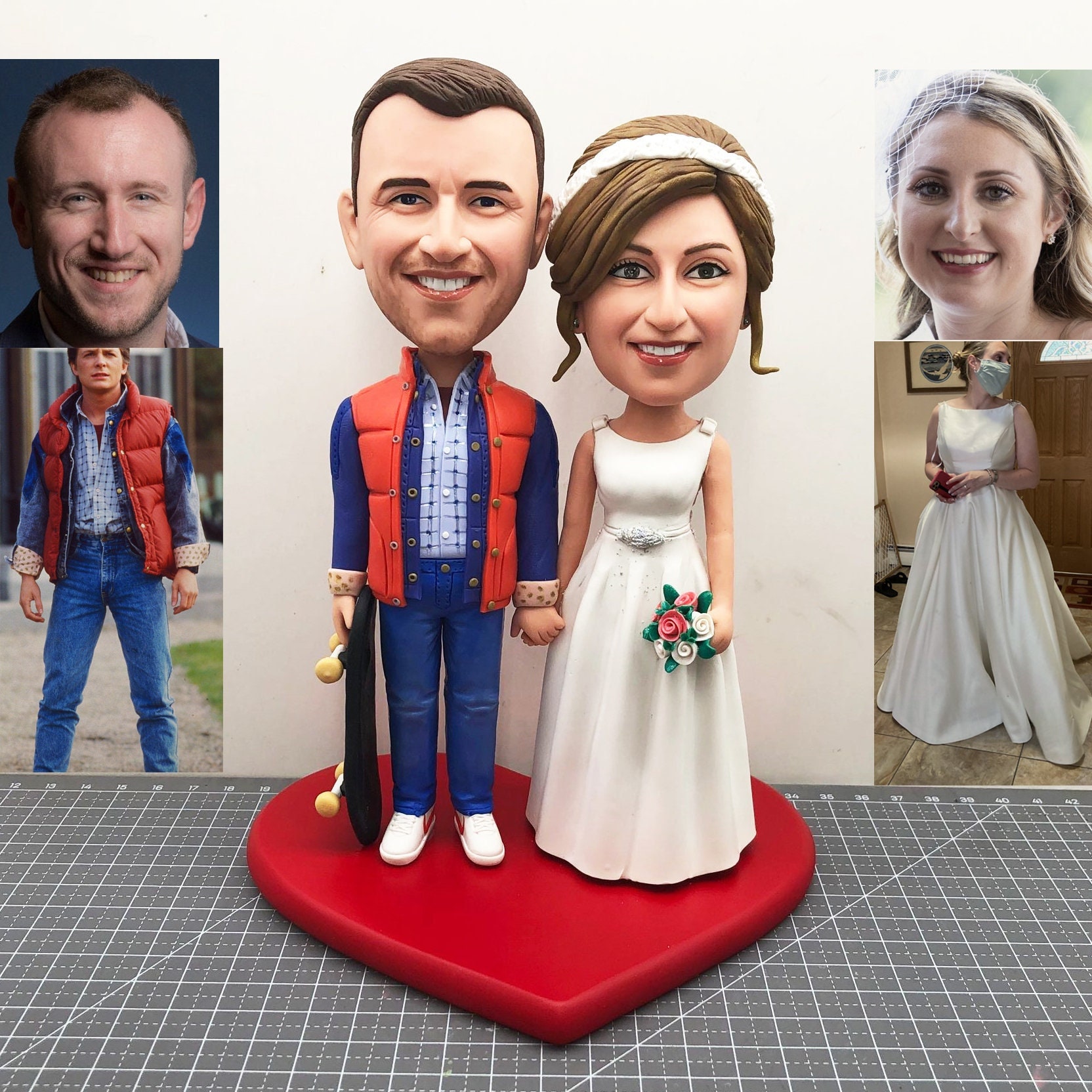 Custom Bobbleheads Wedding Cake Topper Bride & Groom Customized Scooter ...