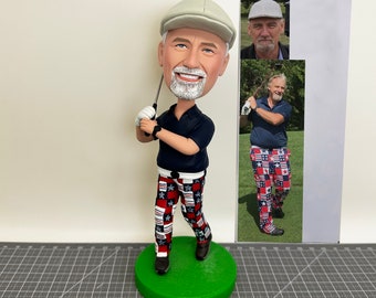 Custom Grandpa Bobbleheads Playing Golf, Custom Boss Bobbleheads Playing Golf, Custom Golfer Bobbleheads For Father, Custom Golf Bobbleheads