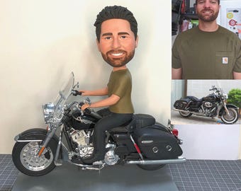 Custom Bobblehead on Motorcycle, Custom Racing Motorcycle Bobblehead, Personalized Moto Bobblehead For Father, Motorcycle Rider Bobblehead