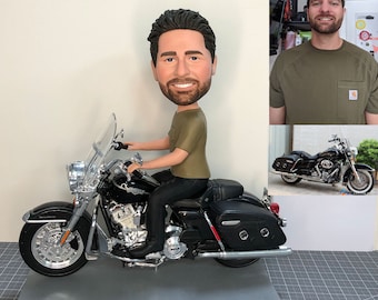 Bobblehead personalizado en motocicleta, Bobblehead de motocicleta de carreras personalizado, Bobblehead de moto personalizado para padre, Bobblehead de motociclista