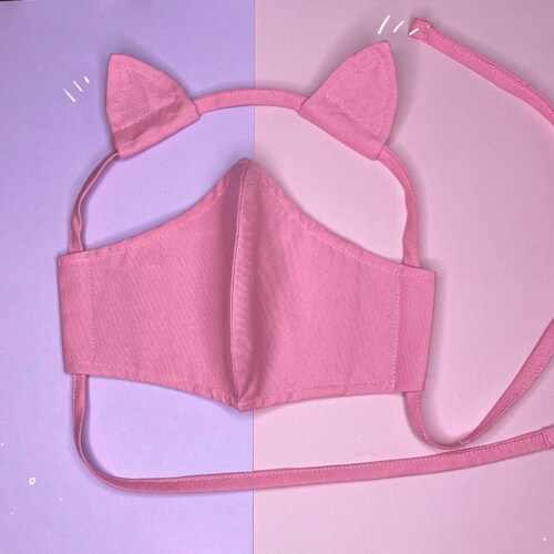 Pink Cat Ear Headband & Fitted Face Mask With Filter Pocket Etsy UK