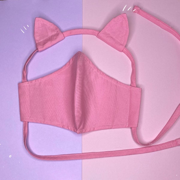 Rosa Katzen Ohr Stirnband & bestückte Gesichtsmaske mit Filtertasche