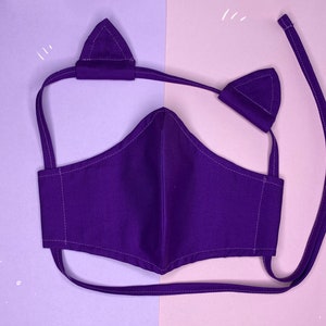 Purple cat ear headband & fitted face mask with filter pocket