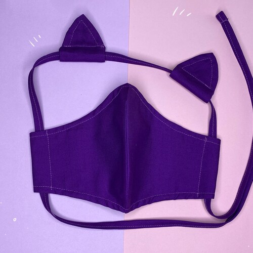 Purple Cat Ear Headband & Fitted Face Mask With Filter Pocket Etsy UK