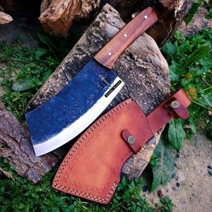 Hand- Forged Chef Cleaver Knife,Rustic Butcher Chopper, Hammered High Carbon Steel,Kitchen knife,Gift For him Gift for Chef