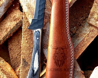 Personalized Handmade Damascus Fillet Knife with Leather Sheath