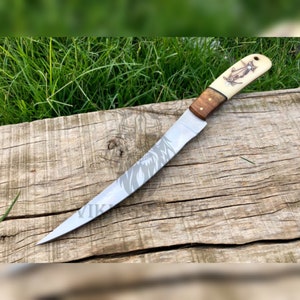 Personalized Handmade FILLET KNIFE & SHEATH Groomsmen Fathers day Gift for dad men Boyfriend Fishing Camping Hiking Great for Fishing