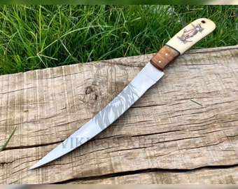Personalized Damascus Steel Fillet Knife & Sheath: Handmade Rosewood Handle