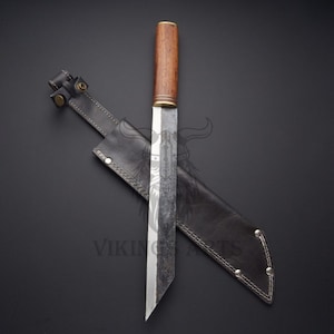 Couteau Viking Seax avec revêtement en cuir, couteau de chasse tranchant forgé à la main pour le camping, cadeau pour homme/femme pour anniversaire, anniversaire ou mariage