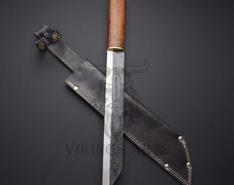 Handmade Viking Seax Knife: High Carbon Steel Blade, Leather Sheath