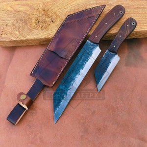 Viking Seax Knife with Leather cover, Hand Forged Sharp Hunting Knife for Camping, gift for Men / Women on Anniversary, Birthday or Wedding
