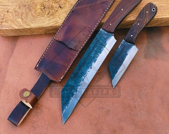 Handgemaakt Viking Seax-mes: lemmet van hoog koolstofstaal, leren schede
