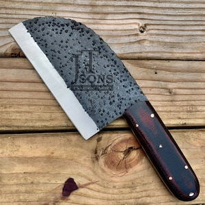 Hand- Forged Chef Cleaver Knife,Rustic Butcher Chopper, Hammered High Carbon Steel,Kitchen knife,Gift For Dad Gift for Chef,Gift for him
