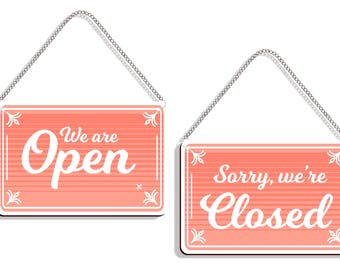 Double Sided Open Closed Sign: Wooden Hanging Business Sign