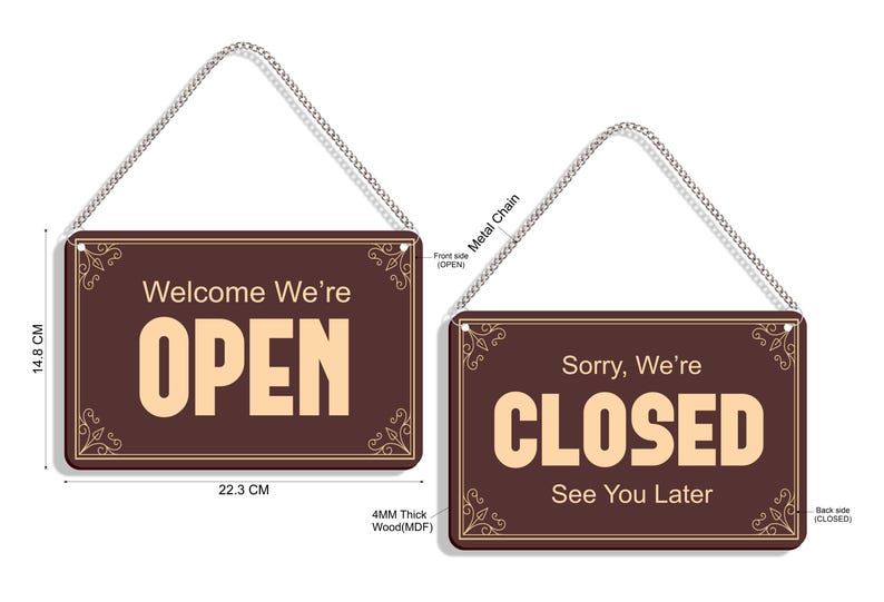 Double Sided Wooden Open Closed Sign: Business Decor (14.8 X 22.3 Cm ...