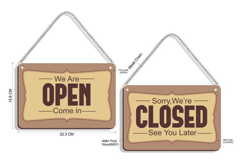 Double Sided Wooden Open Closed Sign: Business Decor (14.8 X 22.3 Cm ...