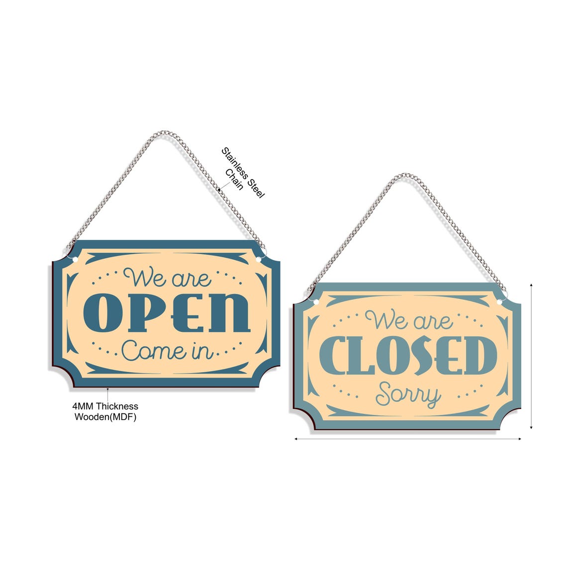 Wooden Double Sided Open-closed Sign With Metal Chain, Open Closed Sign ...