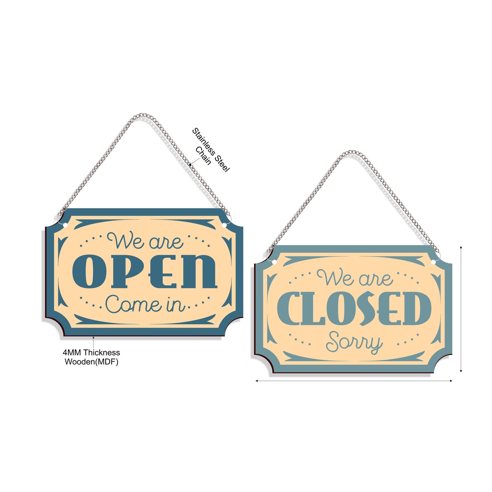 Wooden Double Sided Open-closed Sign With Metal Chain, Open Closed Sign ...