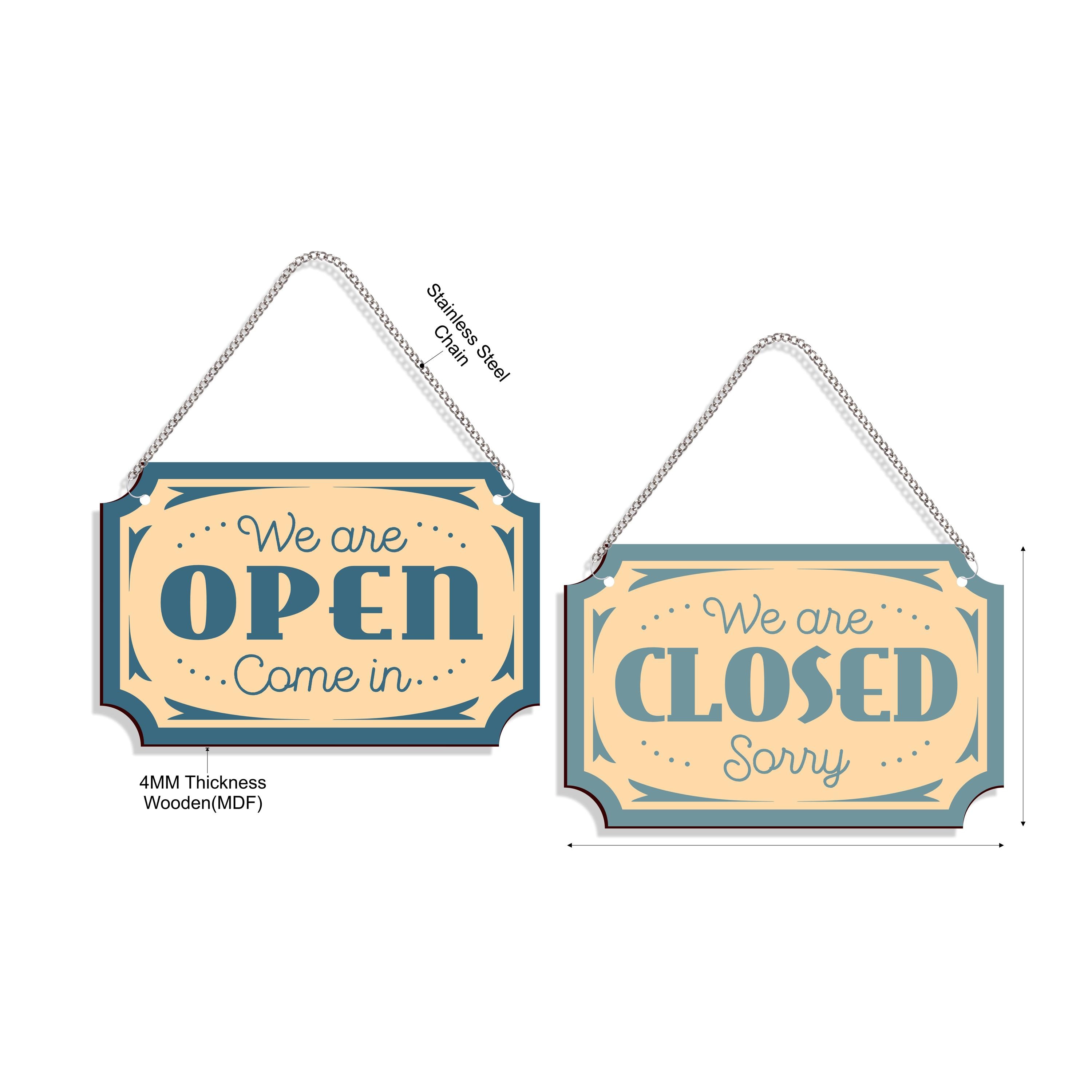 Wooden Double Sided Open-closed Sign With Metal Chain, Open Closed Sign ...