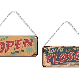 Open Closed Sign Board for Shop | Vintage Look Open Closed Sign | Open Closed Sign | Double Side Wooden Open Close Sign Board for Business