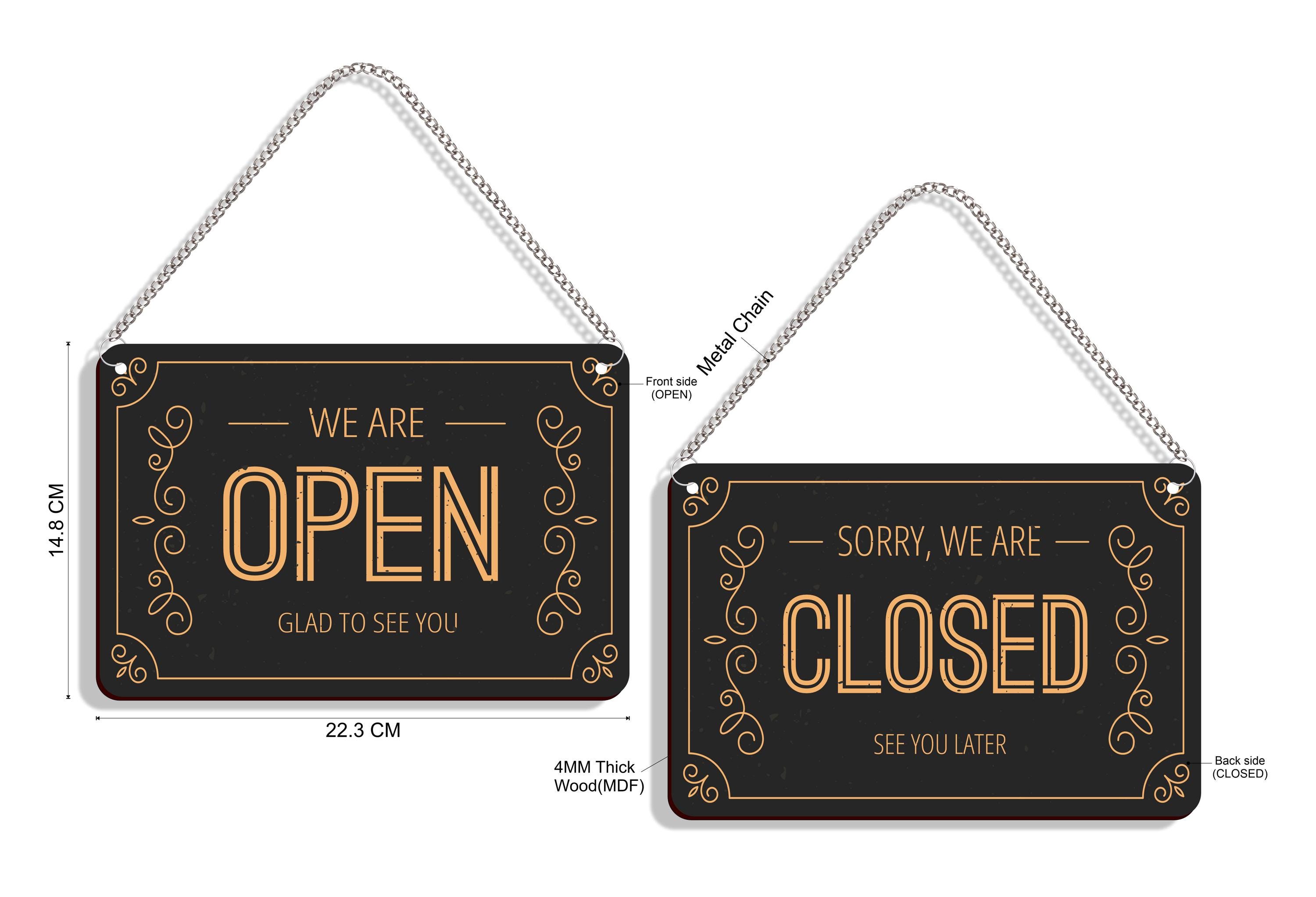 open＆closed表札オブジェ アンティーク調の木製店舗看板 表札 OPEN CLOSED/吊り下げ/レーザー
