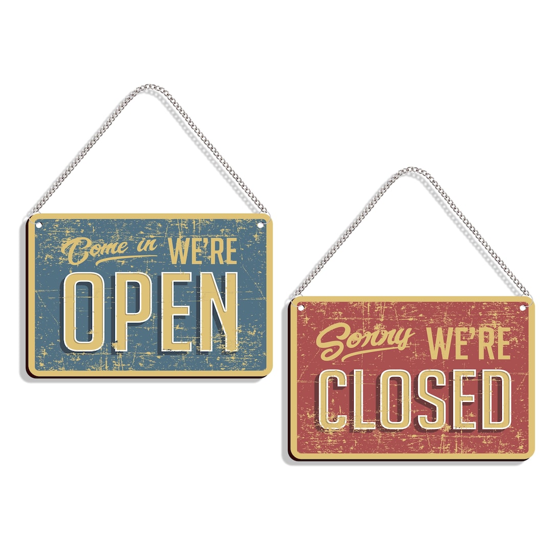 Vintage Double Sided Open-closed Sign With Metal Chain - Etsy