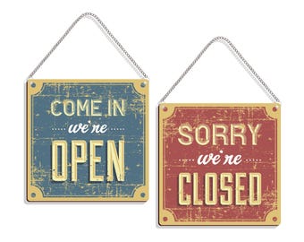 Vintage Style Open-Closed Sign, Double Sided MDF Business Open-Close Sign