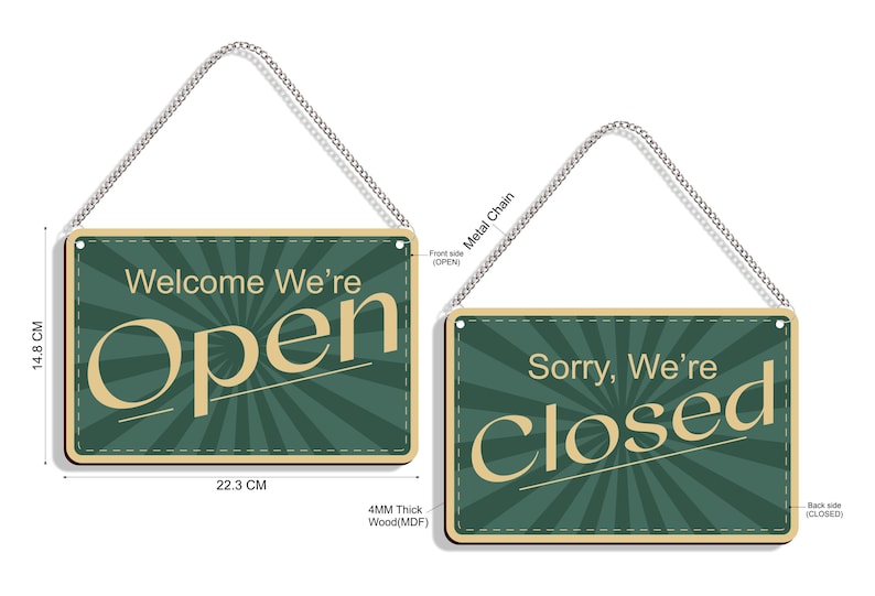 Double Sided Wooden Open Closed Sign: Business Decor (14.8 X 22.3 Cm ...
