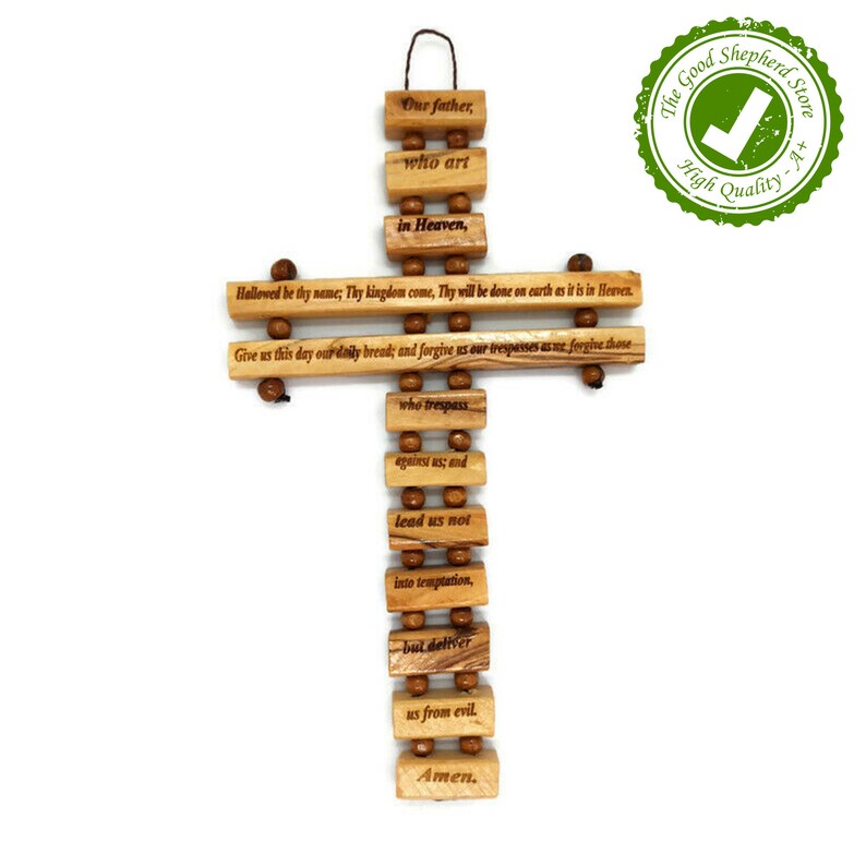 Our Lord's Prayer Wall Cross Our Father Olive Wood Etsy