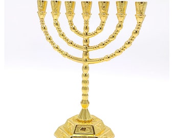 8" Menorah Vintage 7 Branch Hanukkah Candle Golden Plated Israel Jerusalem Hanukah Jew Chanukah