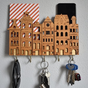 Wooden Key and Mail Holder: Entryway Organizer with Hooks