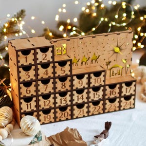 Advent Calendar with drawers Christmas Toddler Gift Light Wooden Decoration 2025 Nativity Scene