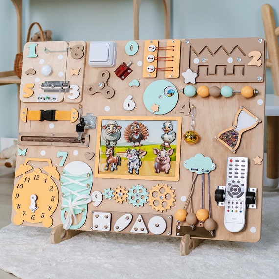 Sensory Busy Board Baby Boy Girl Gift Montessori Toddler Toys for 1 2 3 Year Old Personalized Wooden Activity Boards Beschaftigungsbrett Etsy Canada
