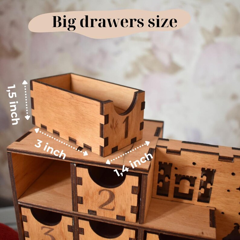 Wooden Advent Calendar for Kids Adult, Christmas Village Decor Home