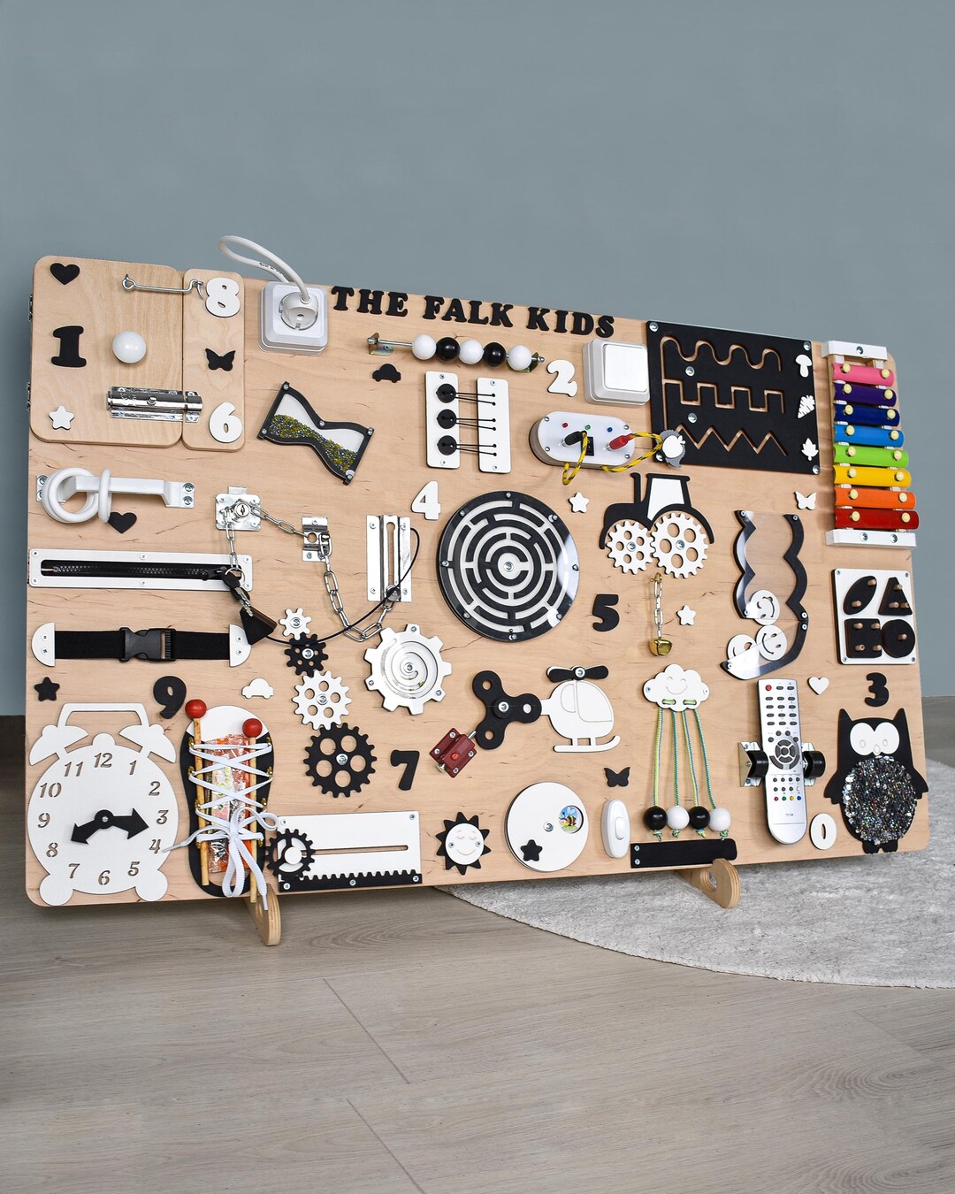 Wall Mounted Busy Board – Large Wooden Montessori Sensory Wall Panel ...