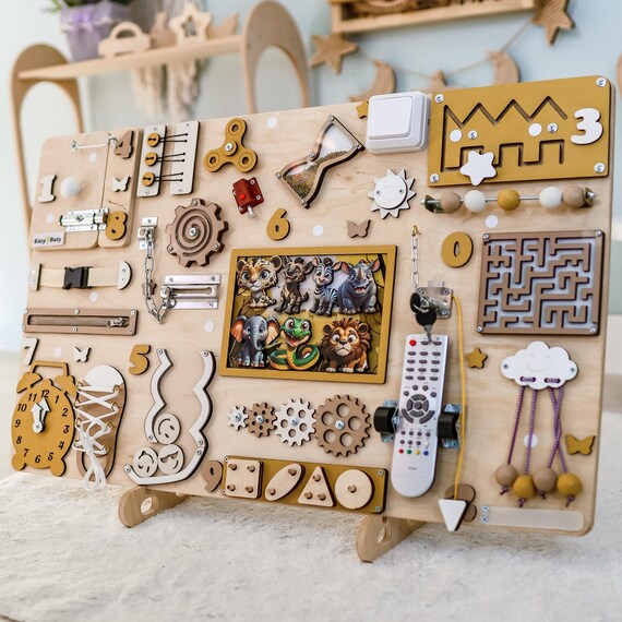 thumbnail image 2 of Wooden Montessori Busy Board For Toddlers 1-4 Years - Sensory Activity Board With 17 Activities For Fine Motor Skills 2 of 12