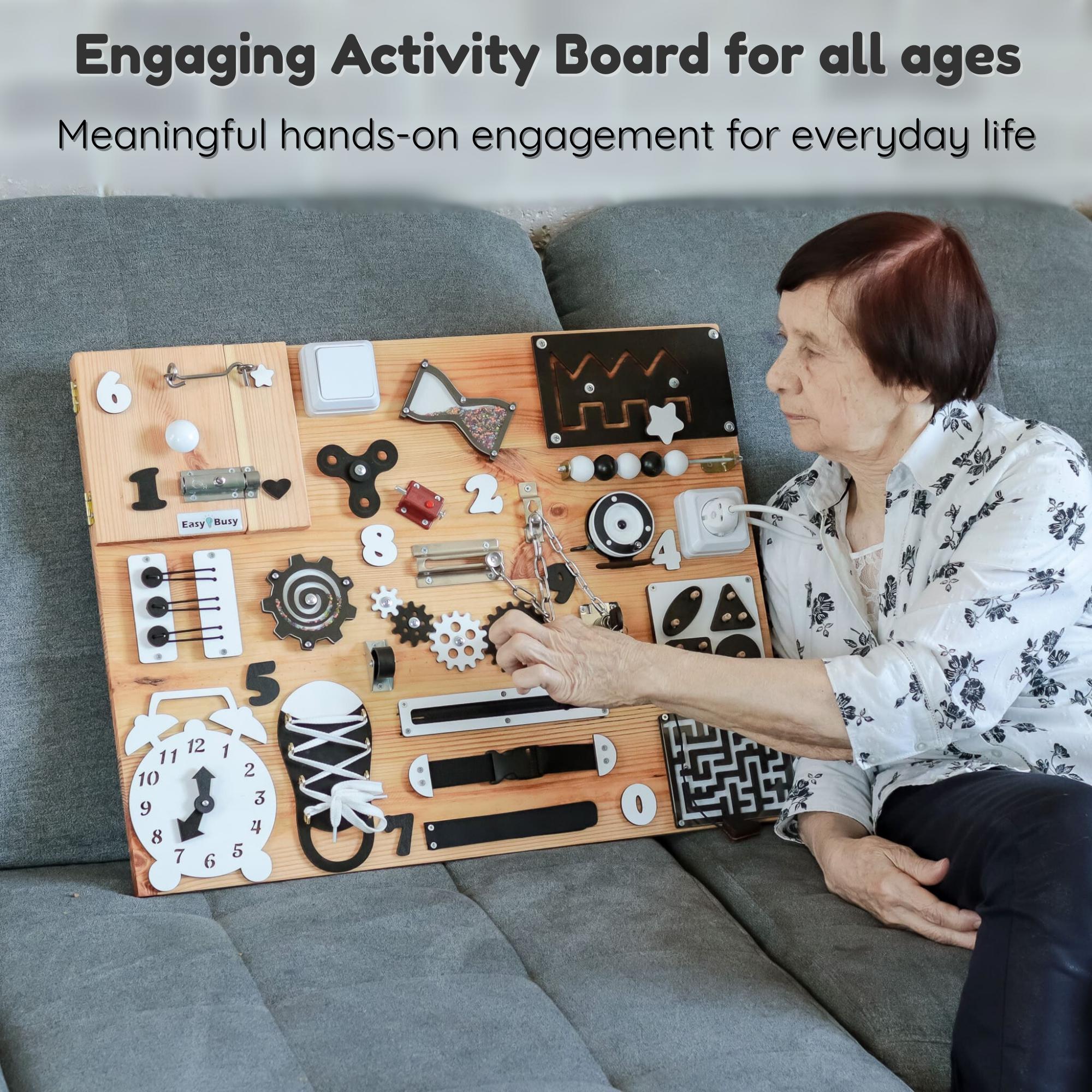 Montessori - Tablero de actividades grande para niños pequeños, juguetes sensoriales de madera, juguetes fidget para niños autistas, actividades de aprendizaje preescolar, habilidades motoras finas