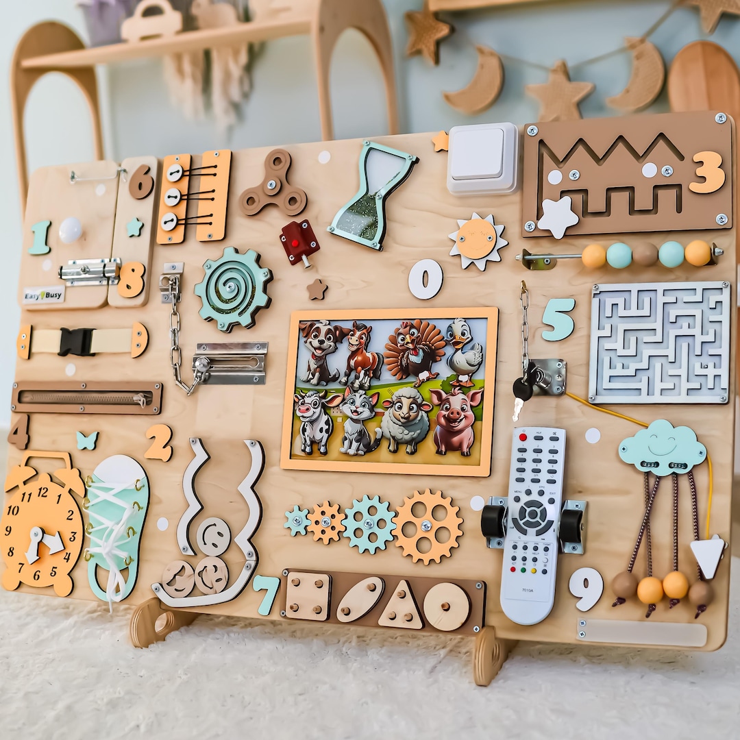 KiddyMoon Dino Motorikbrett - Montessori Lernspielzeug Aus Holz