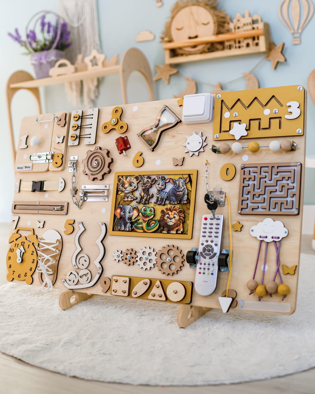 Wall Mounted Busy Board – Large Wooden Montessori Sensory Panel ...