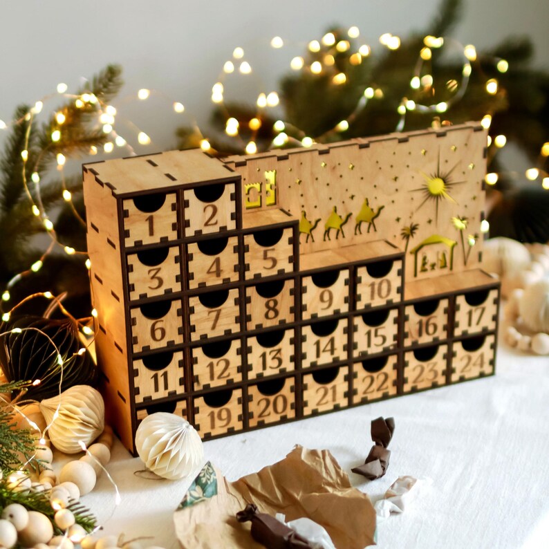 Reusable Wooden Advent Calendar for Kids Adults, Christmas Village