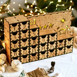 Wood Advent Calendar Christmas Countdown, Nativity Scene Holiday Home Decoration, Christmas Village for kids adults, luxury corporate gifts