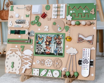 Tablero ocupado personalizado con animales, regalo de tablero sensorial para niños pequeños 1 2 3 4 años, tablero Montessori de madera, juguetes educativos de pared fidget