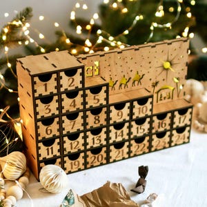 Advent Calendar With Big Drawers Christmas for Kids Teens Adult Toddler Gift, Light Wooden Decoration Nativity Scene, Gift for Baby Girl Boy
