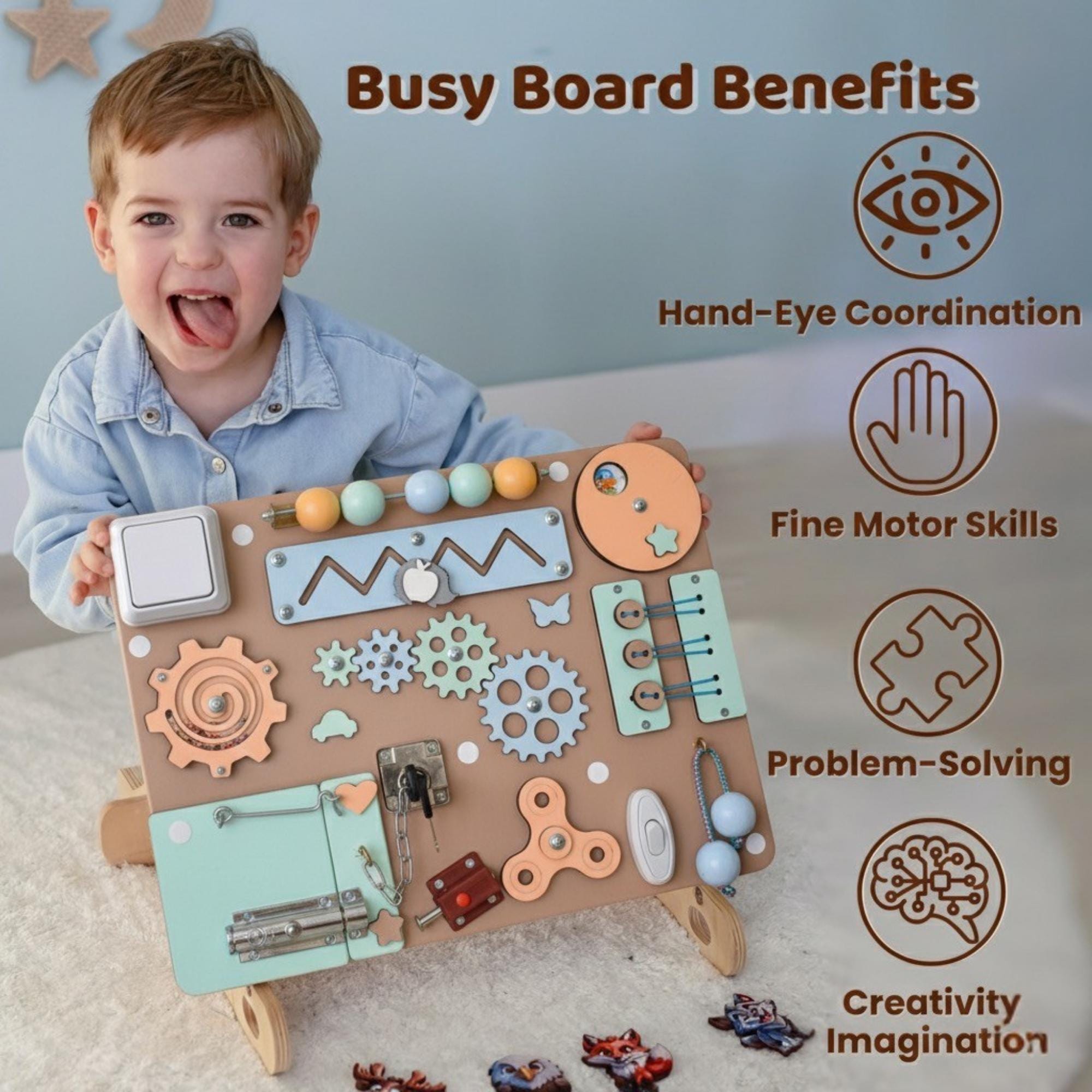 Busy Board Montessori 8 En 1 – Rouge – Pour Bébé Dès 1 An – Électroménager, Ampoule, Prises – Motricité Fine Et Sensoriel